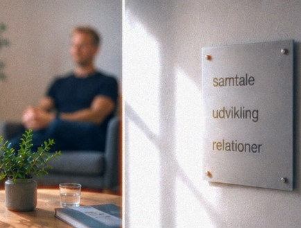 Skilt med ordene samtale, udvikling og relationer
